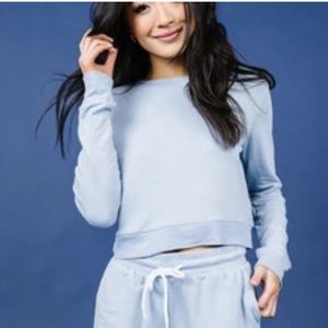 Misty Blue Slub Terry Crop Pullover